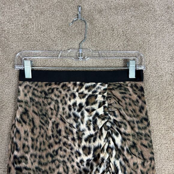 Joie Ornica Silk Skirt 0 Tan Brown Leopard Print Asymmetrical Hem Draped Ruched - Picture 5 of 12